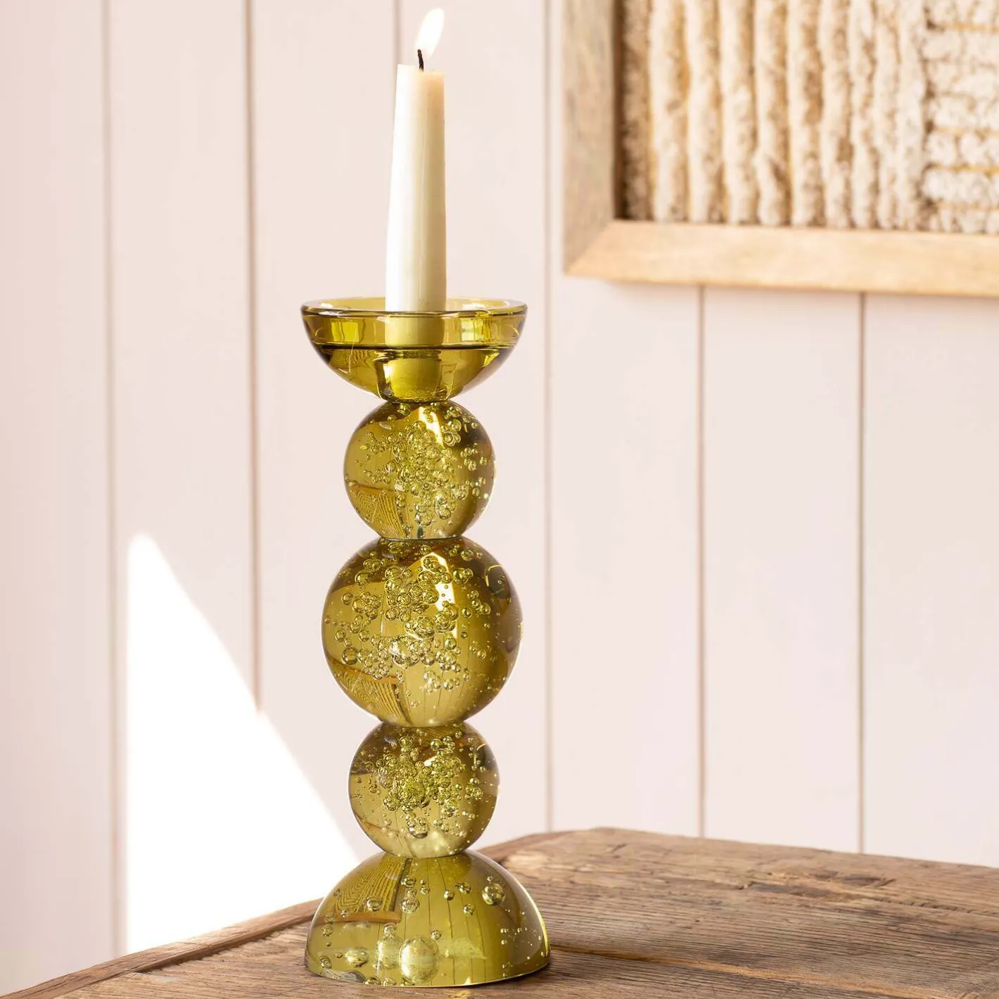 Graham & Green Candle Holders & Candles<Olive Bubble Glass Candle Holders