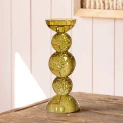 Graham & Green Candle Holders & Candles<Olive Bubble Glass Candle Holders
