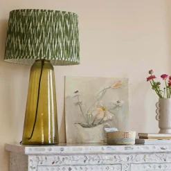 Graham & Green Lamp Shades<Olive Green Pleated Ikat Lamp Shades