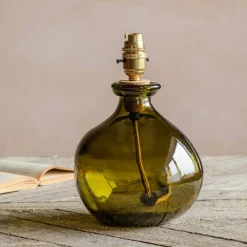 Graham & Green Table Lamps<Olive Green Recycled Glass Table Lamp