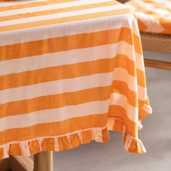 Graham & Green Outdoor Dining|Table Cloths & Napkins<Orange Candy Stripe Frill Tablecloths