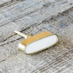 Graham & Green Knobs & Handles<Oval White Marble and Brass Knob