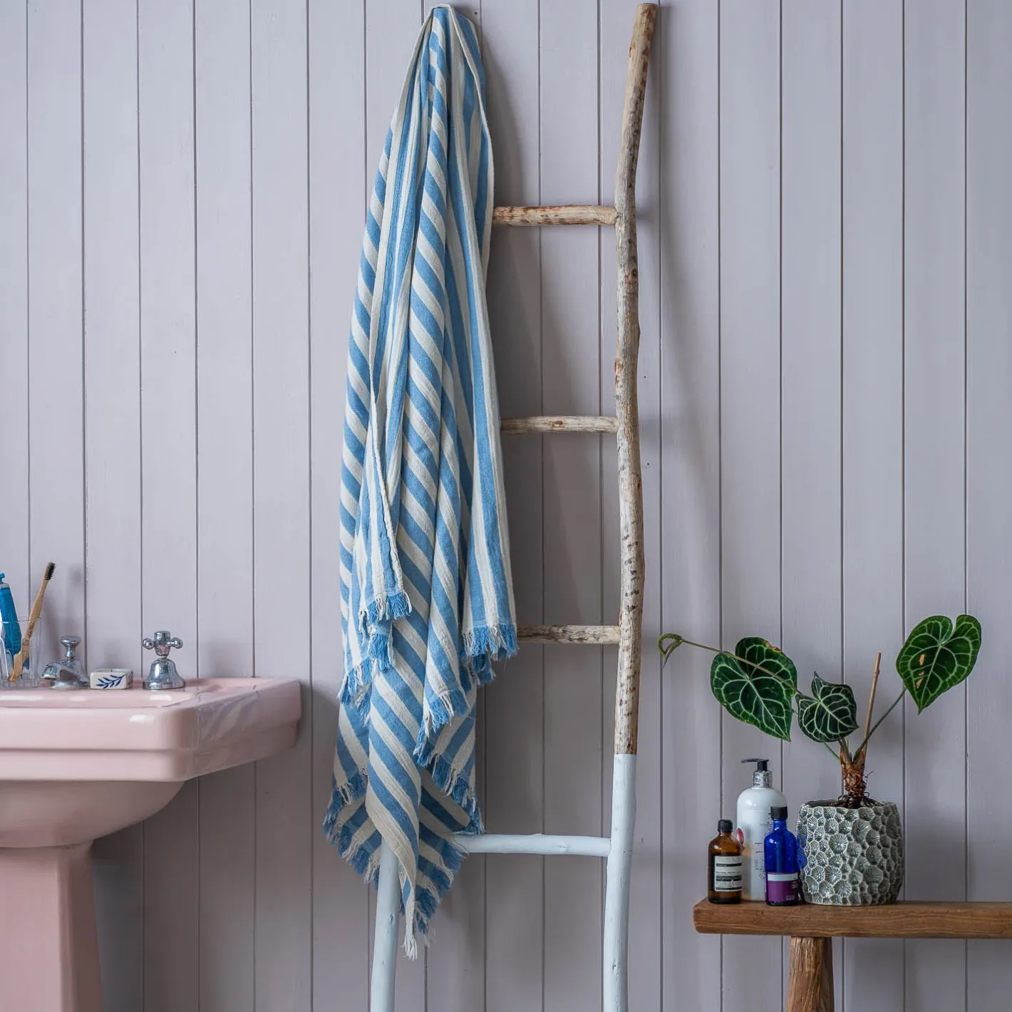 Graham & Green Bathroom Accessories<Pale Blue Stripe Turkish Beach Towel Wrap