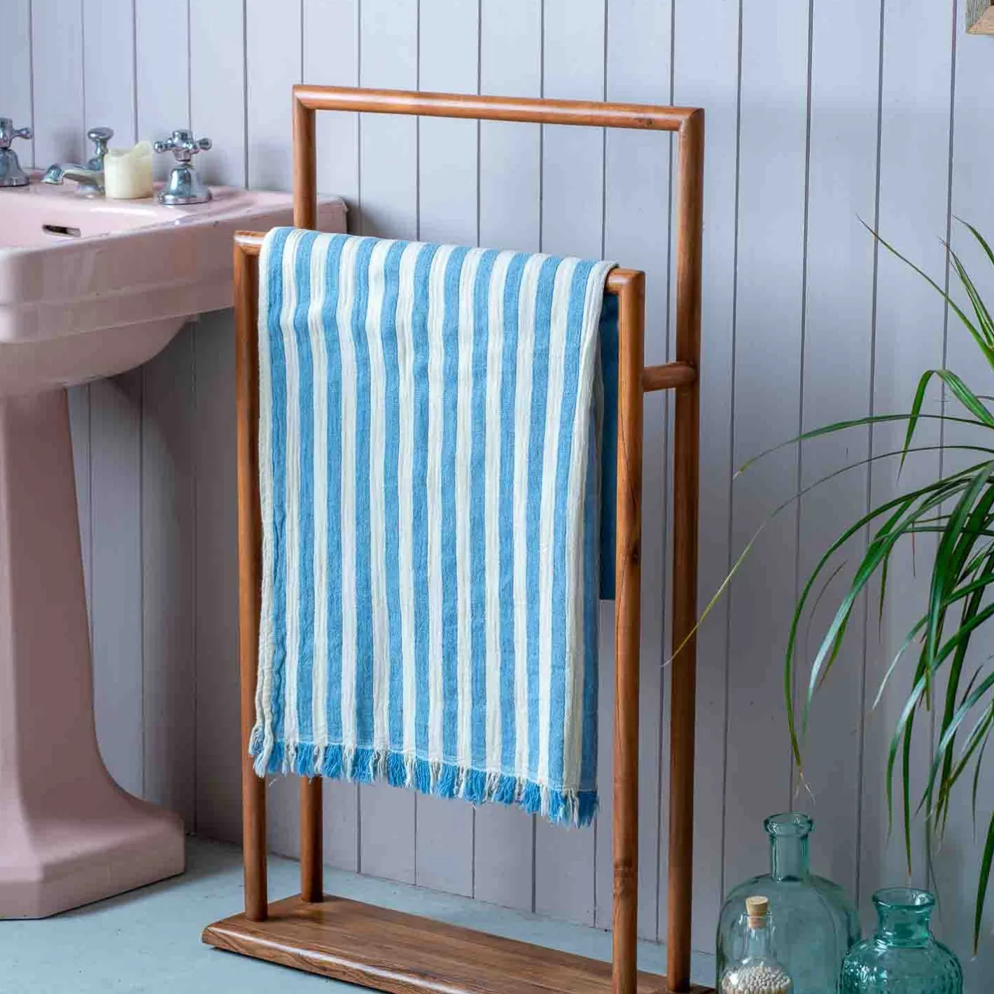 Graham & Green Bathroom Accessories<Pale Blue Stripe Turkish Beach Towel Wrap