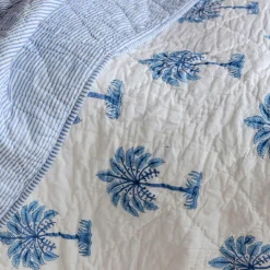 Graham & Green Quilts & Bedding<Palm Tree and Blue Stripe Reversible King Size Quilt
