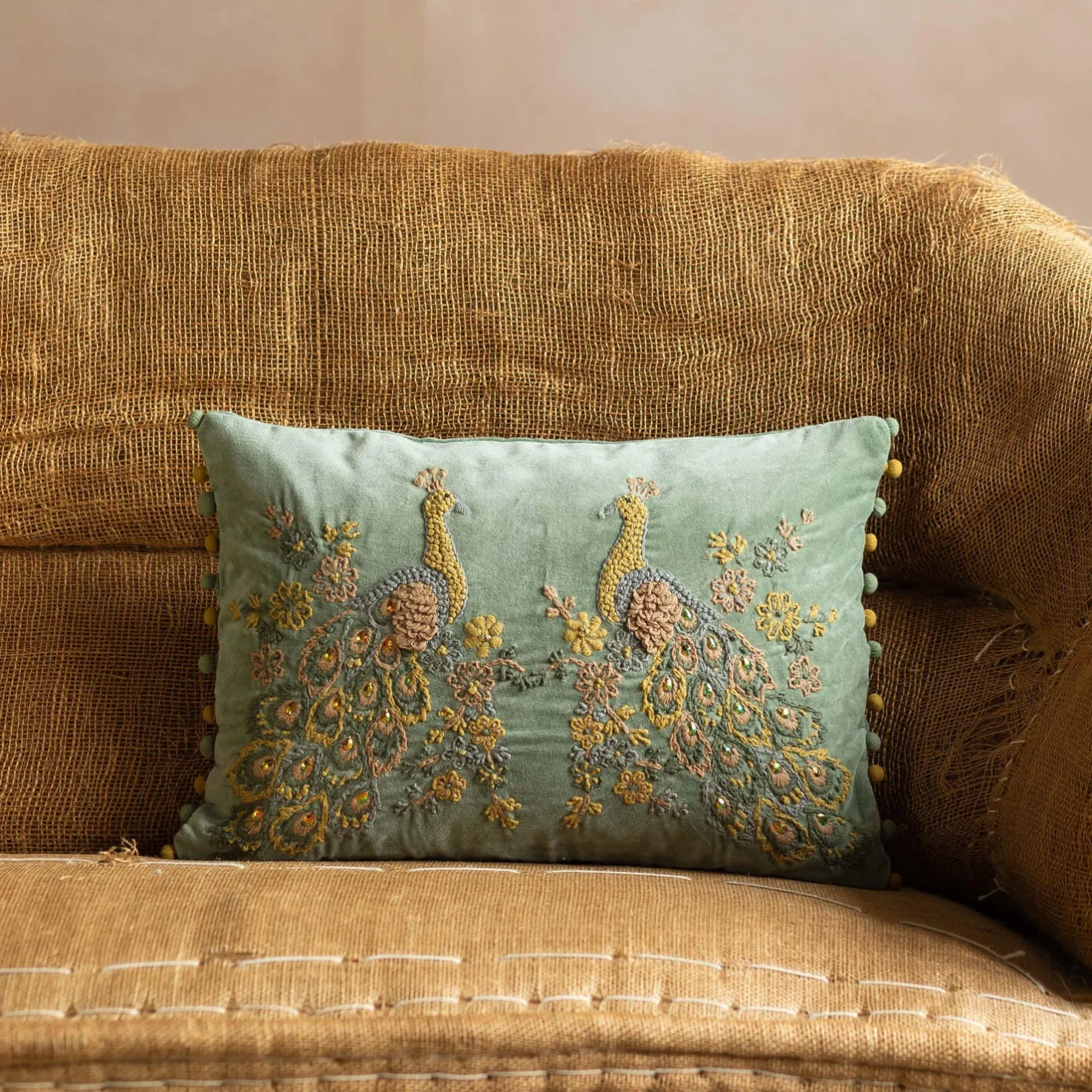 Graham & Green Sofa Cushions|Cushions<Peacock Embroidered Velvet Rectangular Cushion