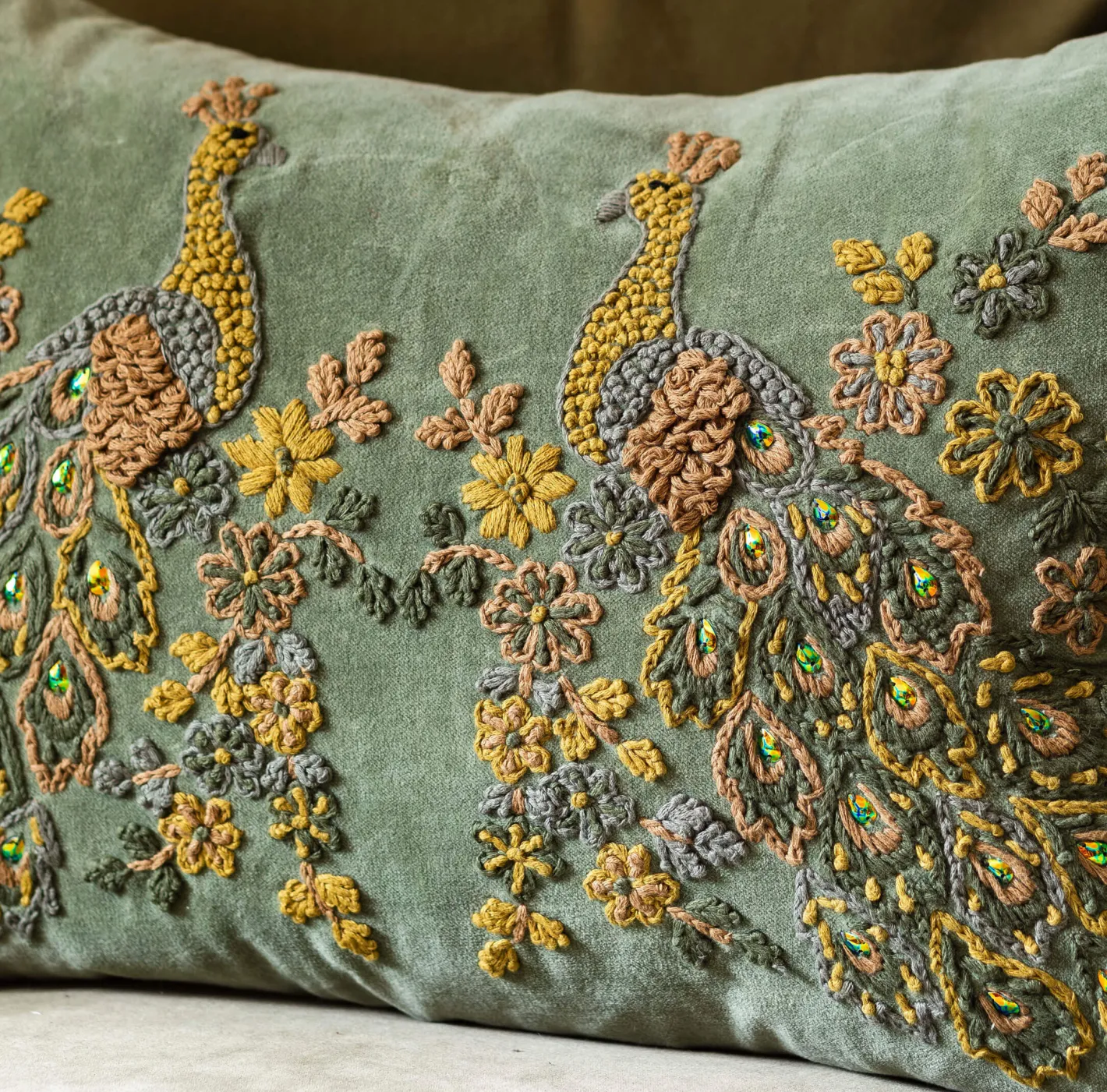 Graham & Green Sofa Cushions|Cushions<Peacock Embroidered Velvet Rectangular Cushion