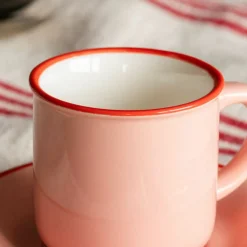 Graham & Green Tableware<Pink and Red Coffee Cup and Saucer
