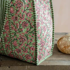 Graham & Green Bags<Pink & Green Floral Cotton Tote Bag