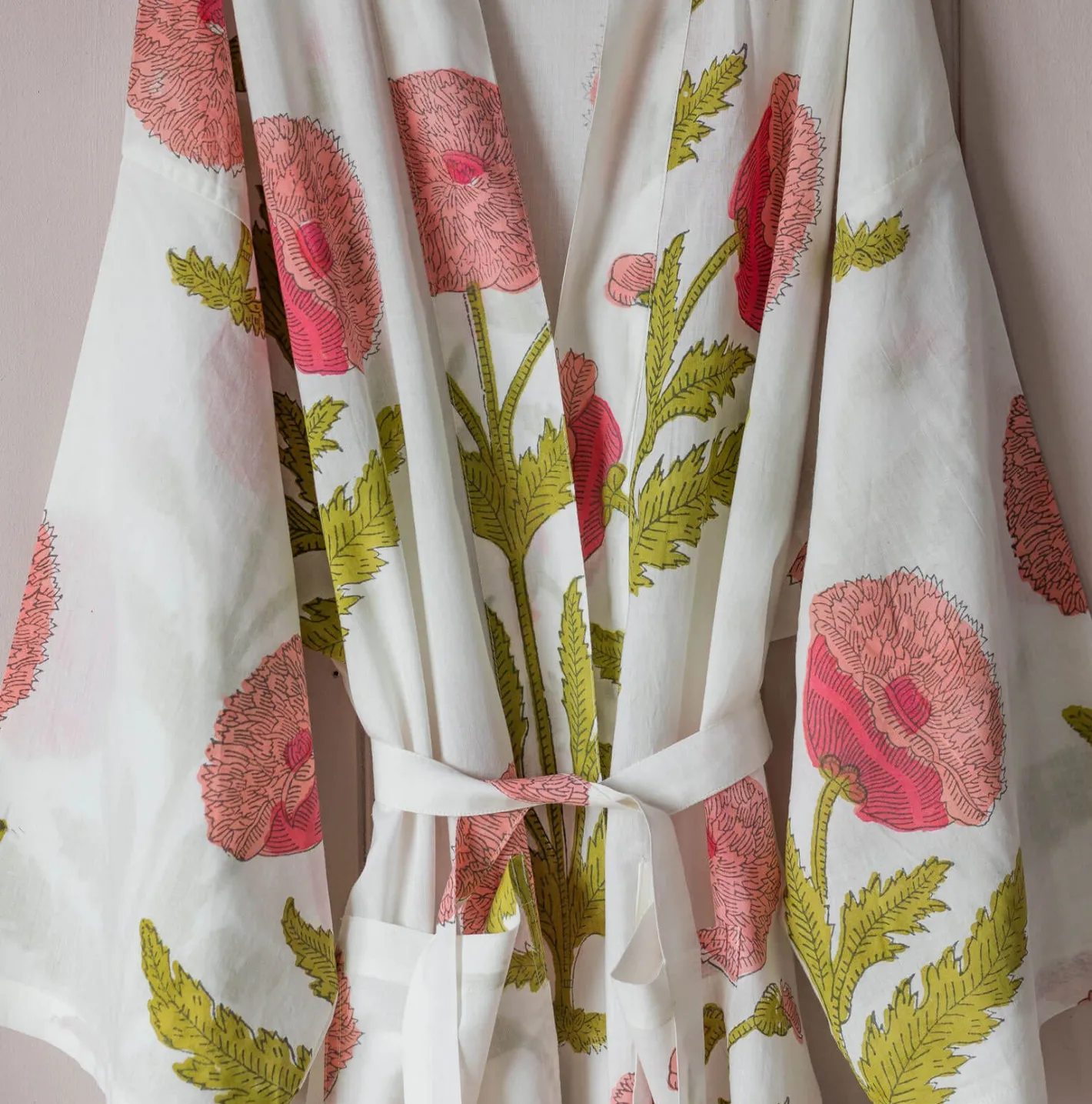 Graham & Green Loungewear<Pink Pavot Flower Block Printed Dressing Gowns