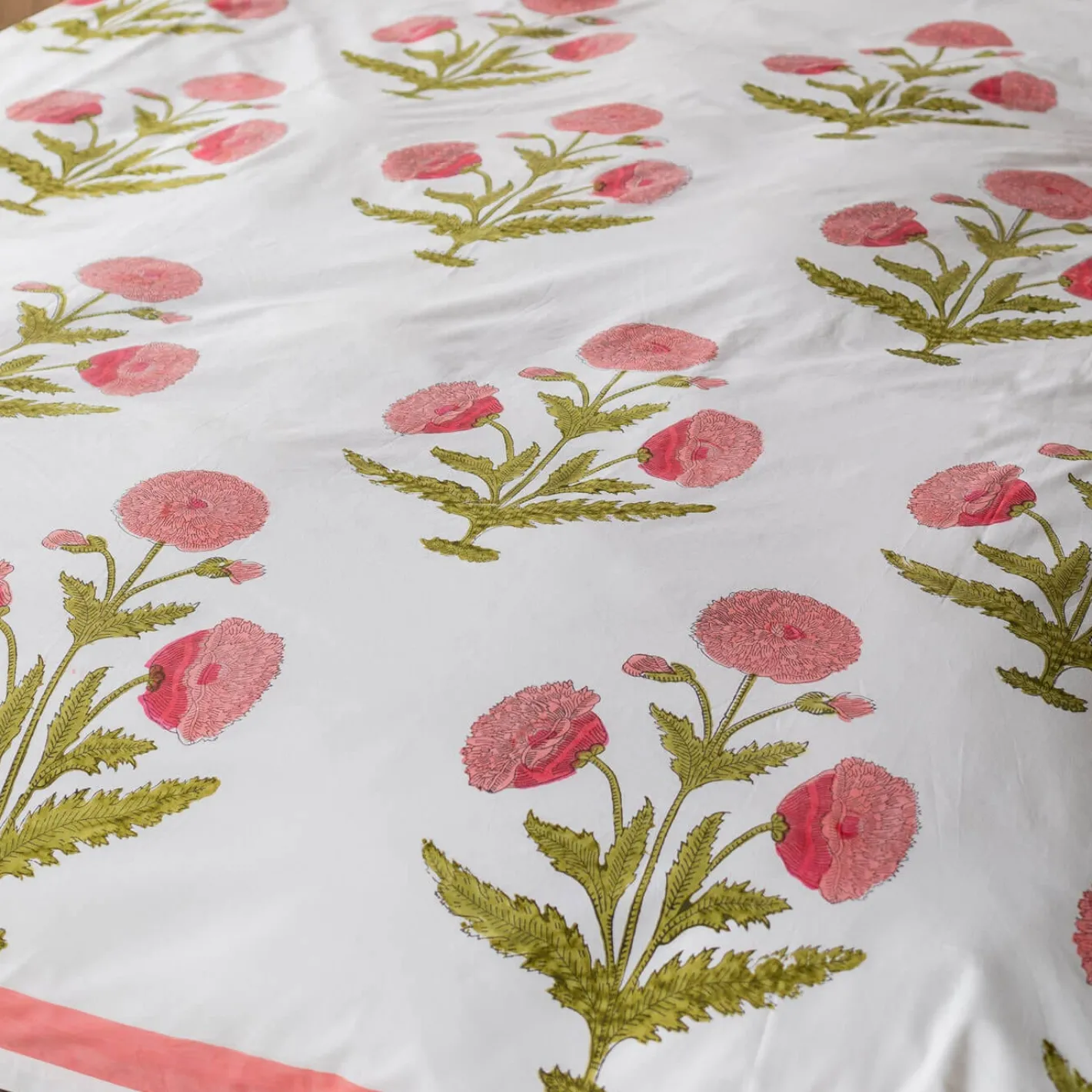 Graham & Green Quilts & Bedding<Pink Pavot Flower Block Printed King Size Duvet Cover Set