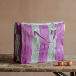 Graham & Green Bags<Pink & Purple Stripe Recycled Weekend Bag