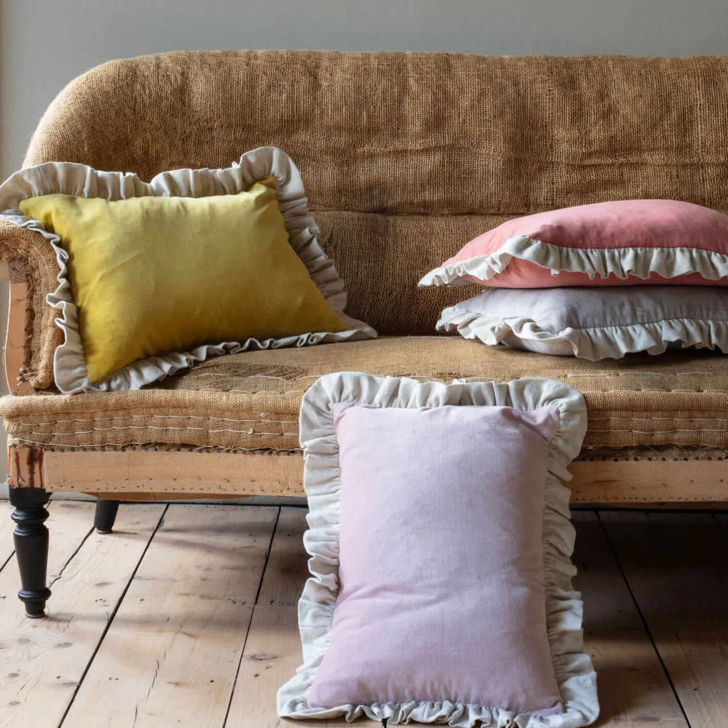 Graham & Green Sofa Cushions|Cushions<Rectangle Velvet and Linen Frilled Cushions