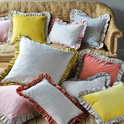 Graham & Green Sofa Cushions|Cushions<Rectangle Velvet and Linen Frilled Cushions