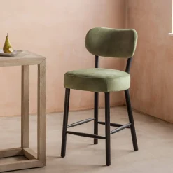 Graham & Green Stools<Rigby Moss Green Velvet Kitchen Stool