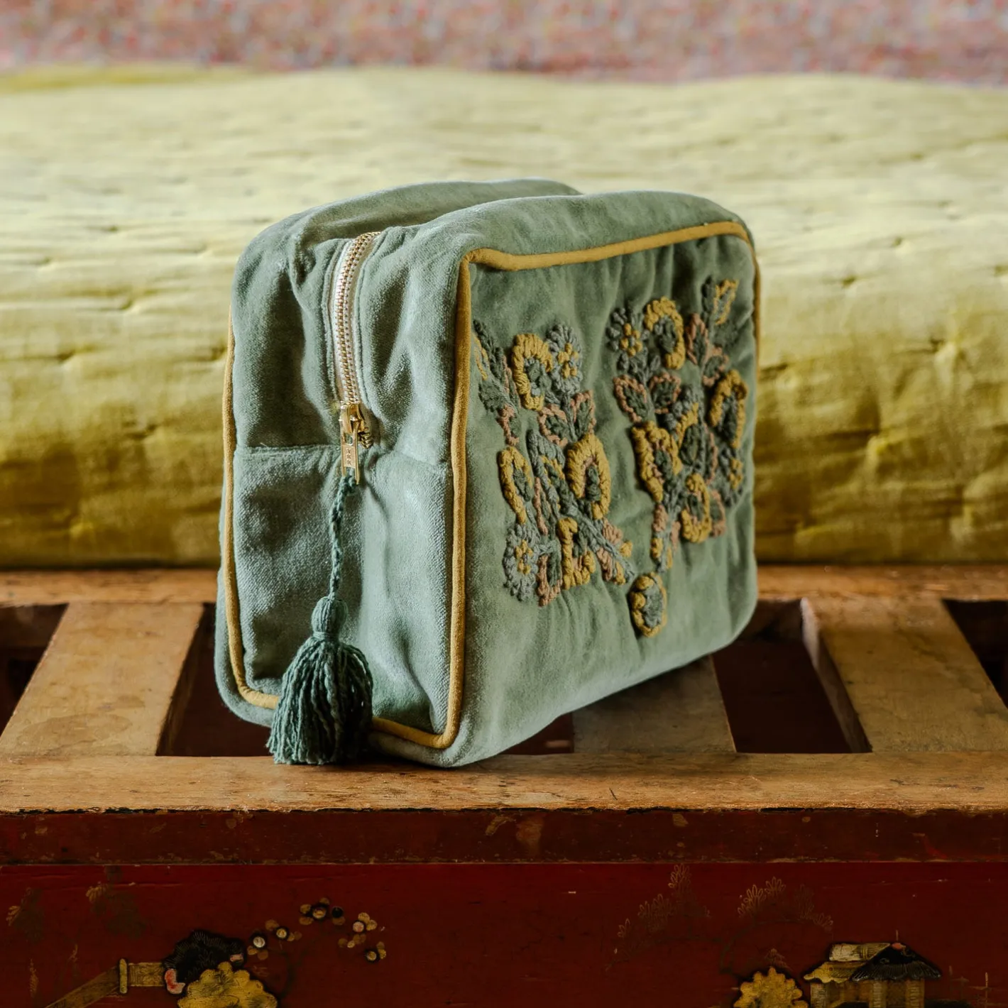 Graham & Green Wash Bags|Wash Bags<Romy Embroidered Velvet Wash Bag