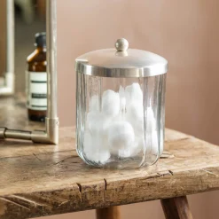 Graham & Green Bathroom Accessories<Rosalie Antique Silver Glass Storage Container