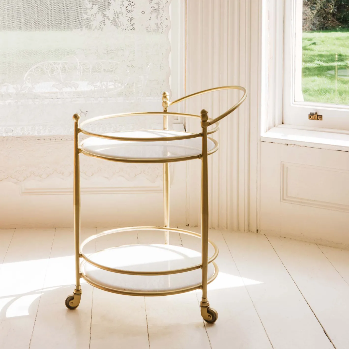 Graham & Green Drinks Trolleys & Bars<Round Drinks Trolley with Marble Shelves