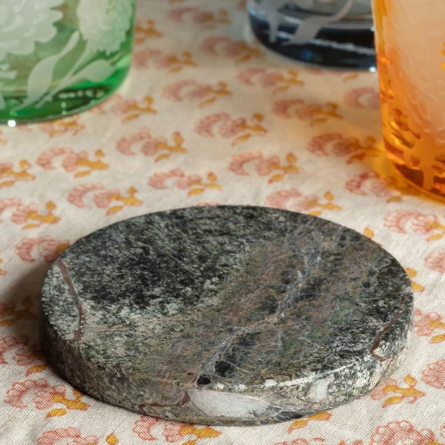 Graham & Green Placemats, Coasters & Trays<Round Green Marble Coaster