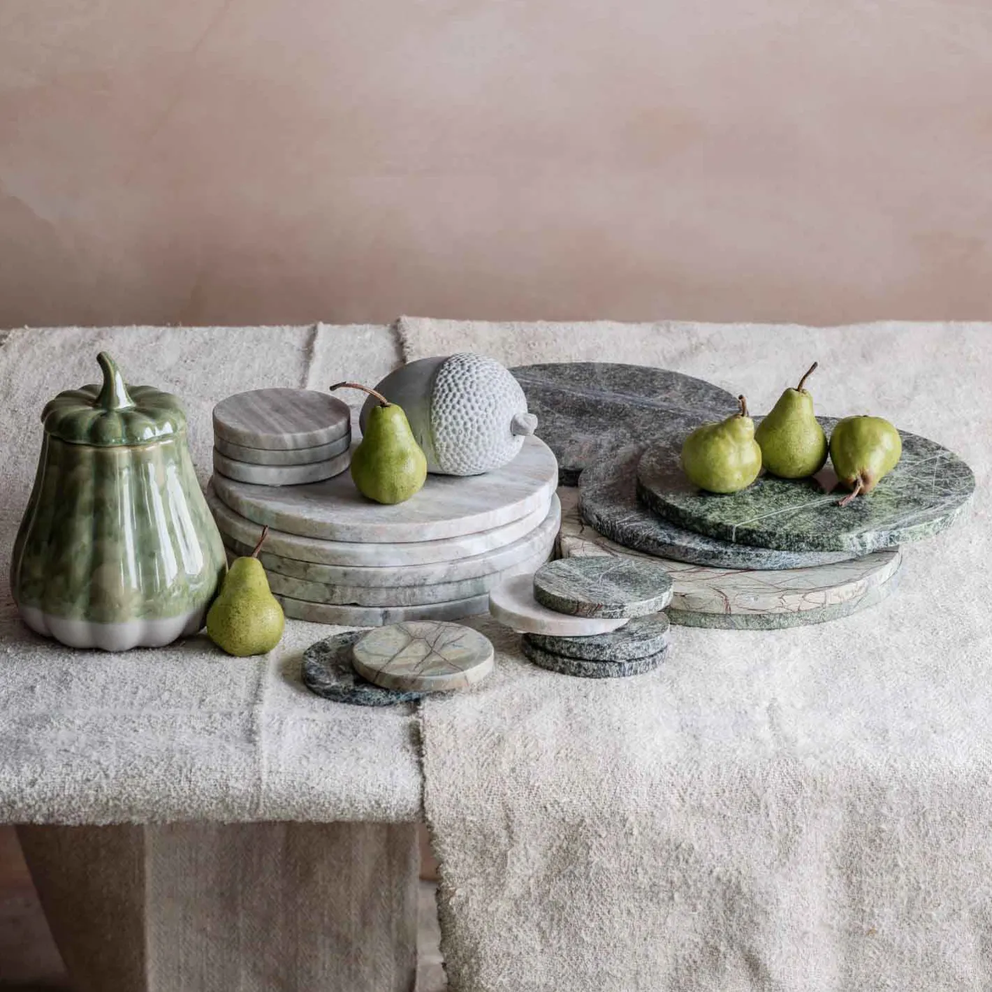 Graham & Green Placemats, Coasters & Trays<Round Green Marble Coaster