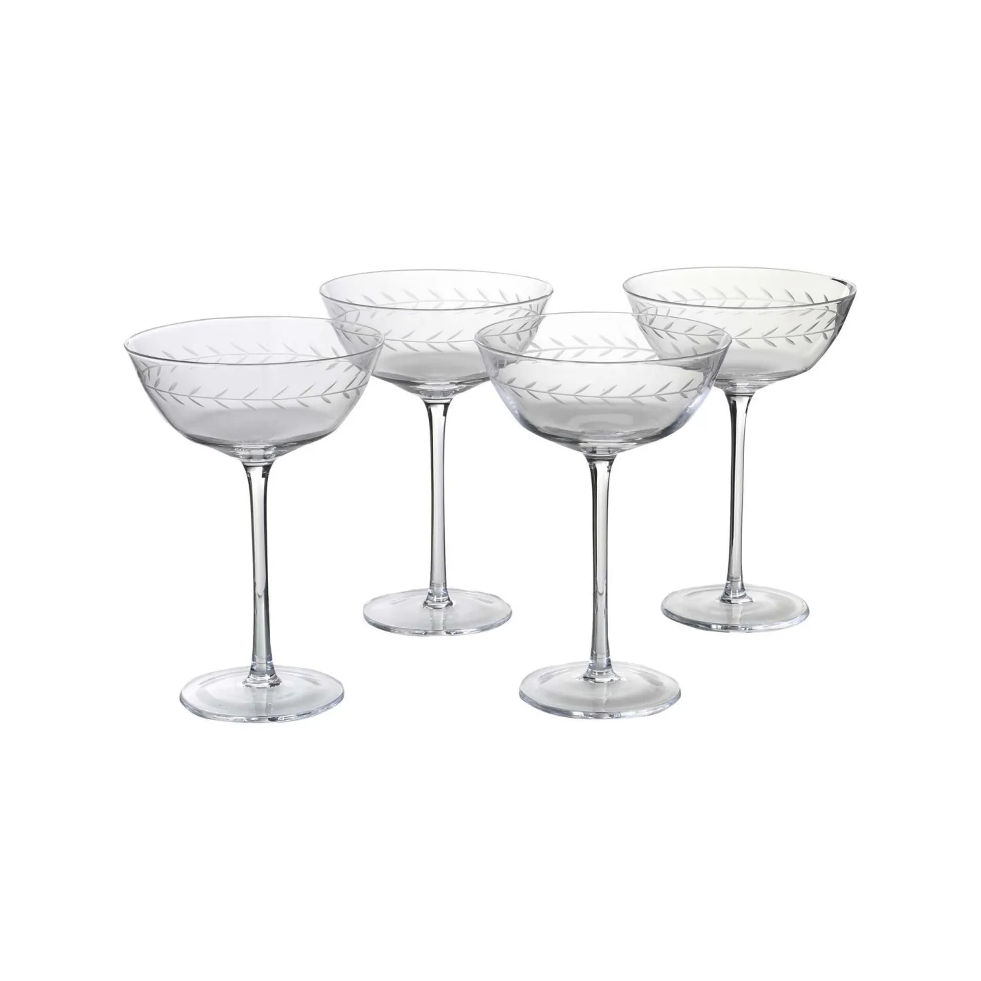 Graham & Green Glassware<Set of Four Etched Garland Martini Glasses