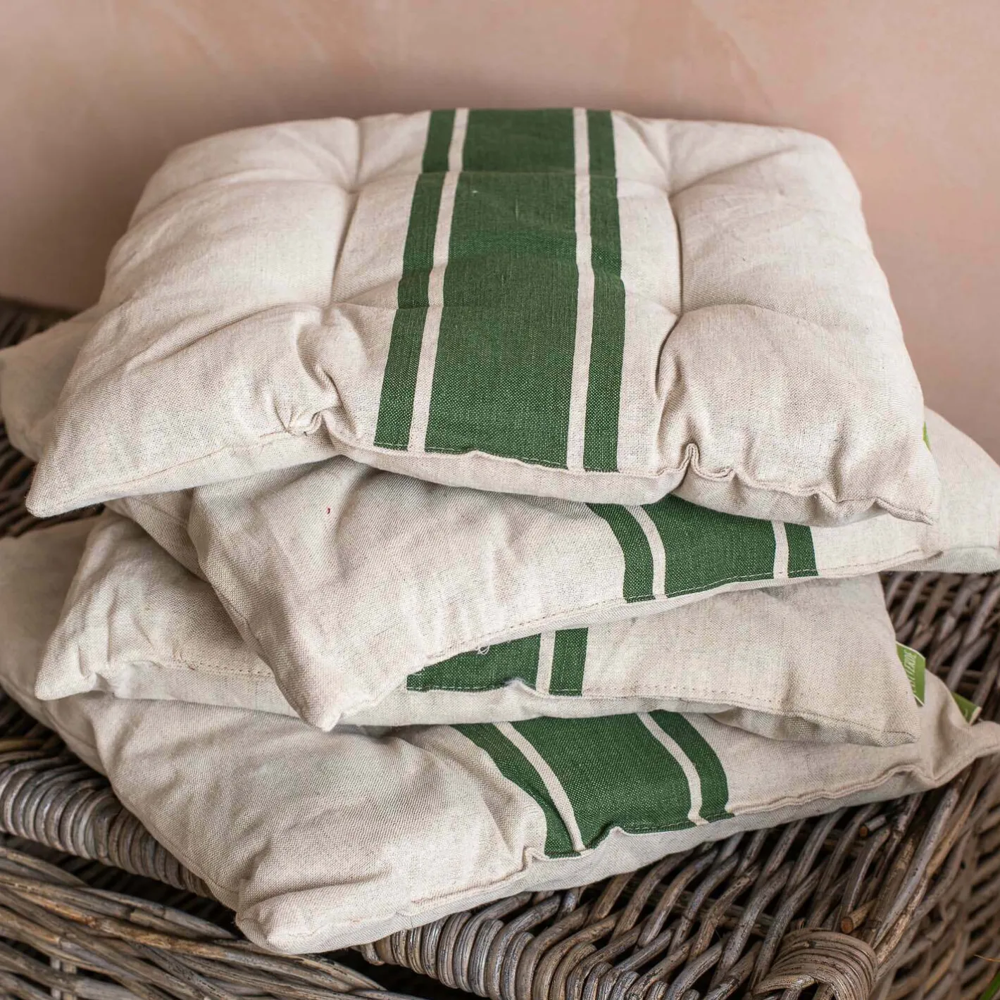 Graham & Green Seat Pads & Bed Rolls|Seat Pads & Bed Rolls<Set of Four Olive Stripe Seat Pads