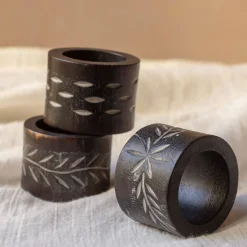 Graham & Green Table Cloths & Napkins|Table Cloths & Napkins<Set of Six Carved Wooden Napkin Rings
