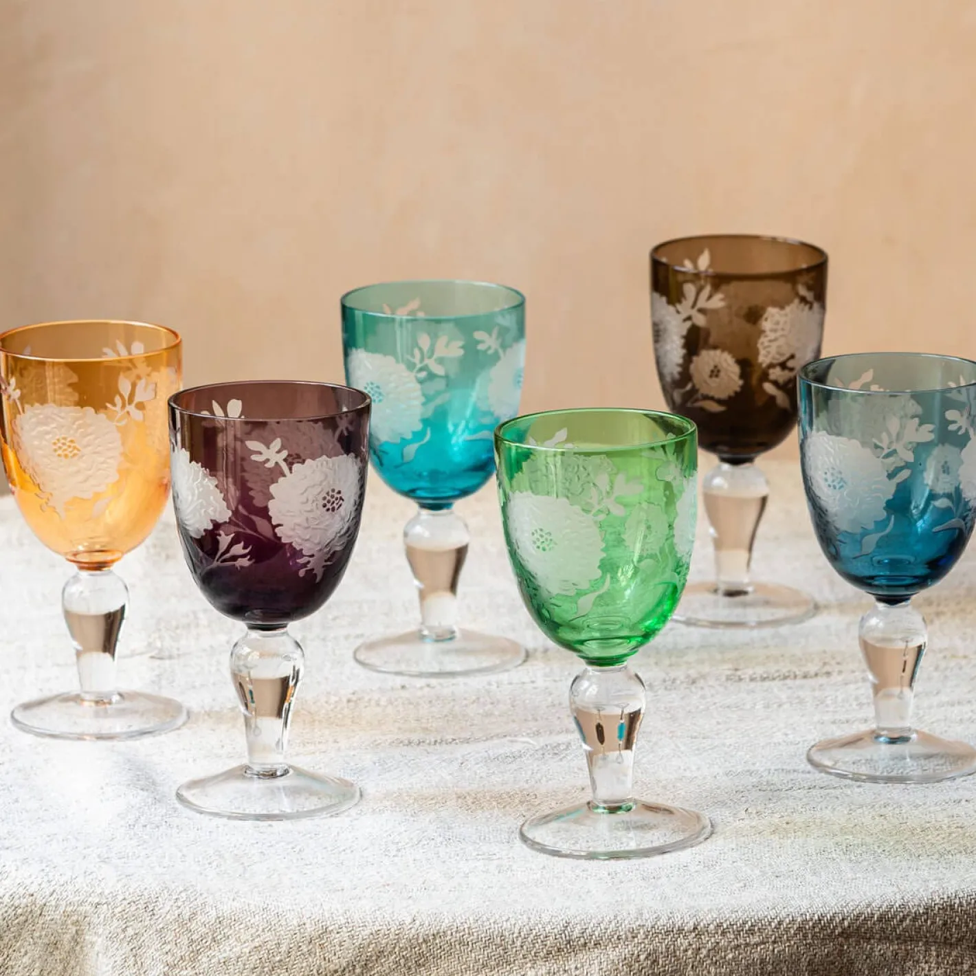 Graham & Green Glassware<Set of Six Peony Wine Glasses