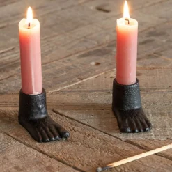 Graham & Green Candle Holders & Candles<Set of Two Cast Iron Feet Candle Holders