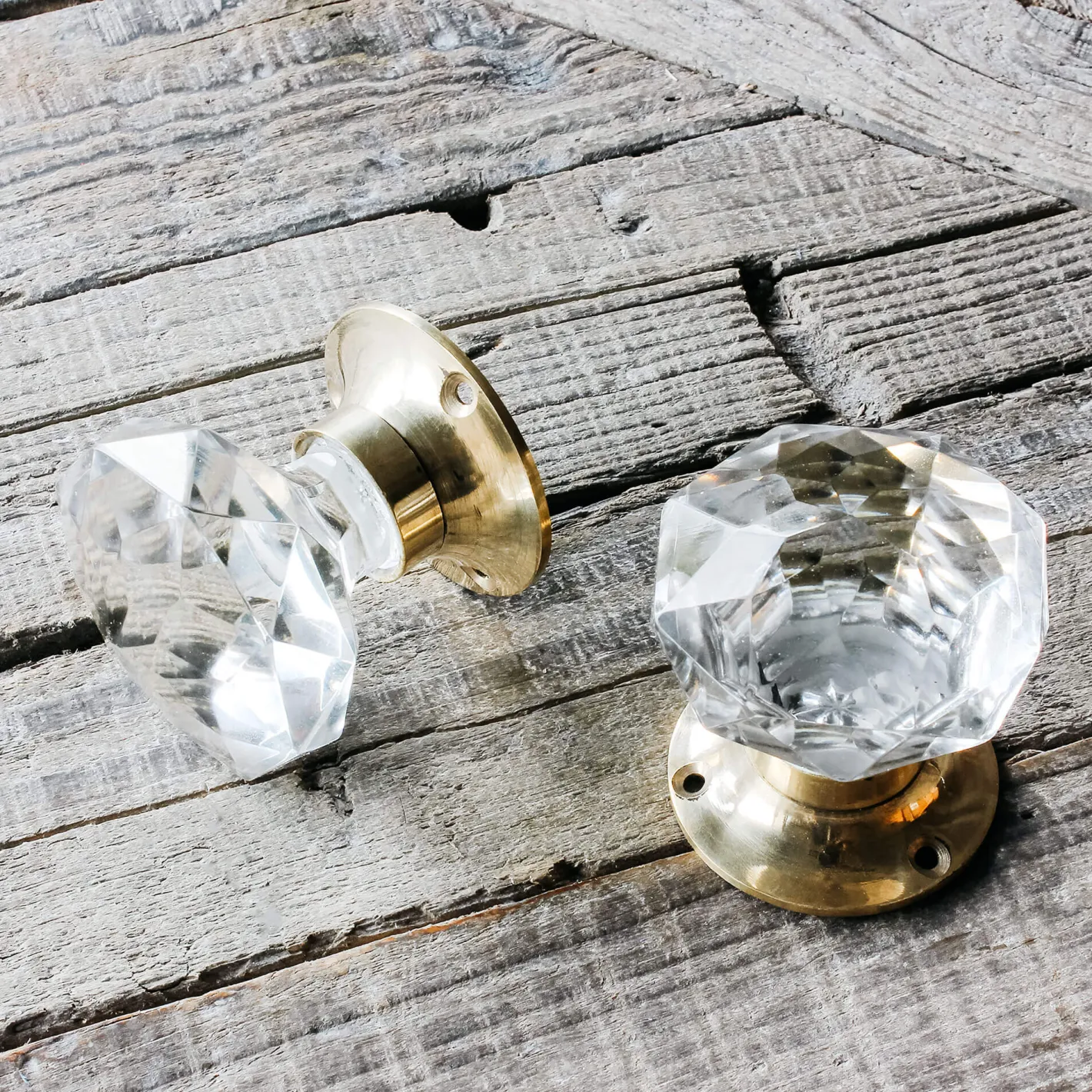 Graham & Green Knobs & Handles<Set of Two Clear Glass and Brass Door Knobs
