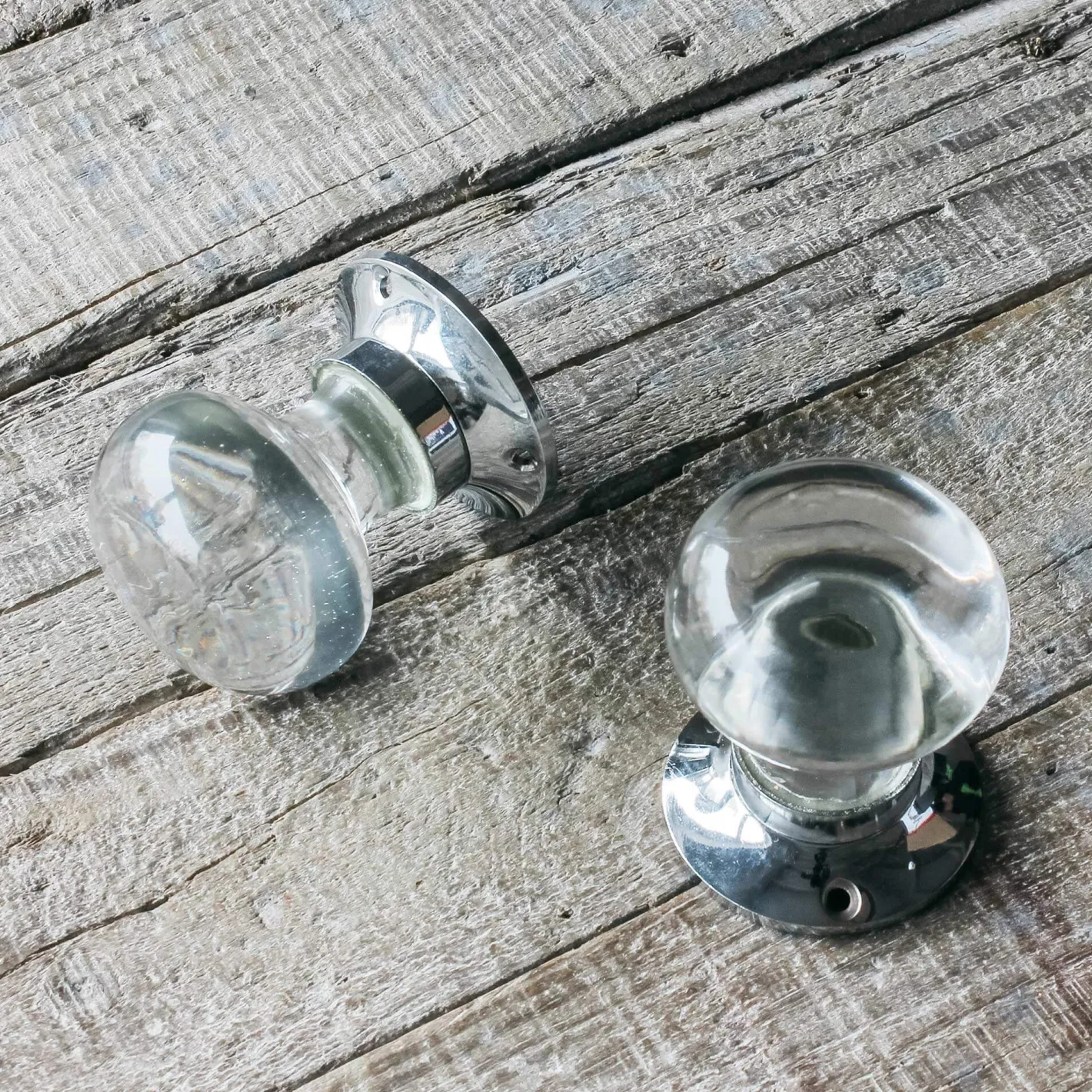 Graham & Green Knobs & Handles<Set of Two Clear Glass and Chrome Flat Globe Door Knobs