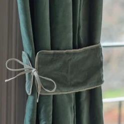 Graham & Green Curtains & Curtain Ties<Set of Two Dark Sage Velvet Curtain Tie Backs