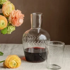 Graham & Green Outdoor Dining|Jugs & Carafes<Set of Two Floral Etched Decanter and Drinking Glass
