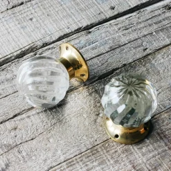 Graham & Green Knobs & Handles<Set of Two Glass and Brass Spiral Melon Door Knobs