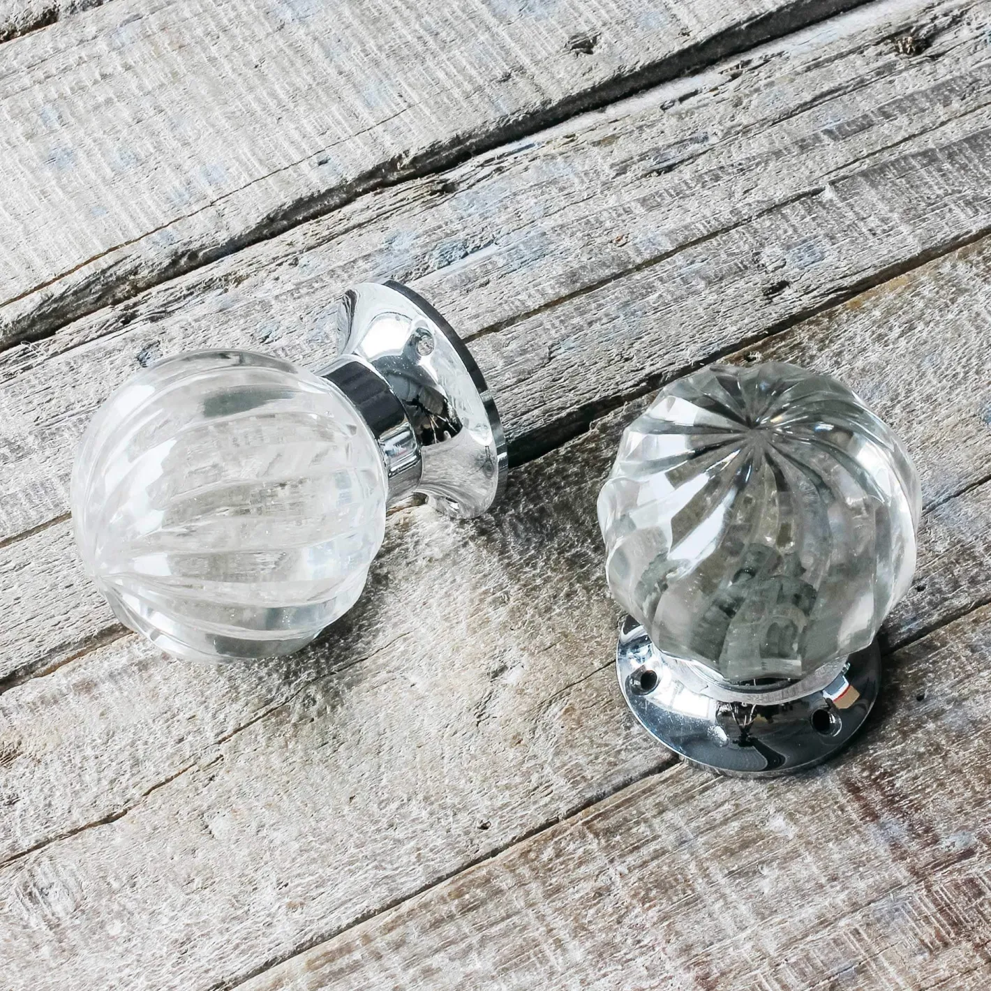 Graham & Green Knobs & Handles<Set of Two Glass and Chrome Spiral Melon Door Knobs