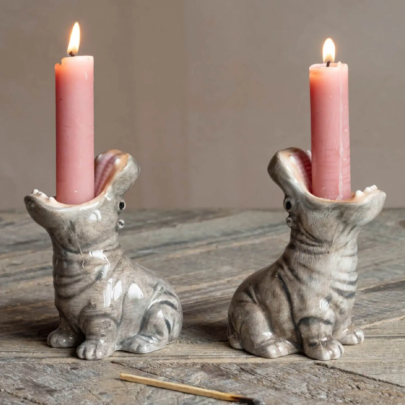 Graham & Green Candle Holders & Candles<Set of Two Hippo Candle Holders