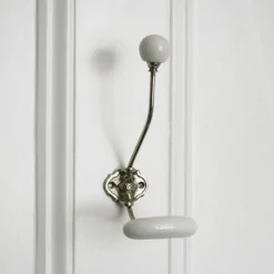 Graham & Green Coat Racks & Hooks<Silver Coat Hook With White Ceramic Knobs