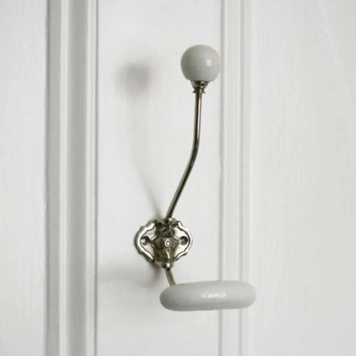 Graham & Green Coat Racks & Hooks<Silver Coat Hook With White Ceramic Knobs