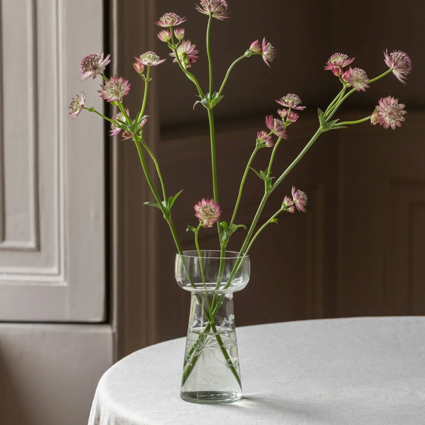 Graham & Green Vases & Plant Pots<Small Etched Floral Clear Glass Vase