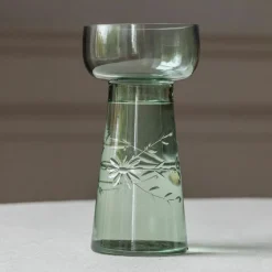 Graham & Green Vases & Plant Pots<Small Etched Floral Green Glass Vase