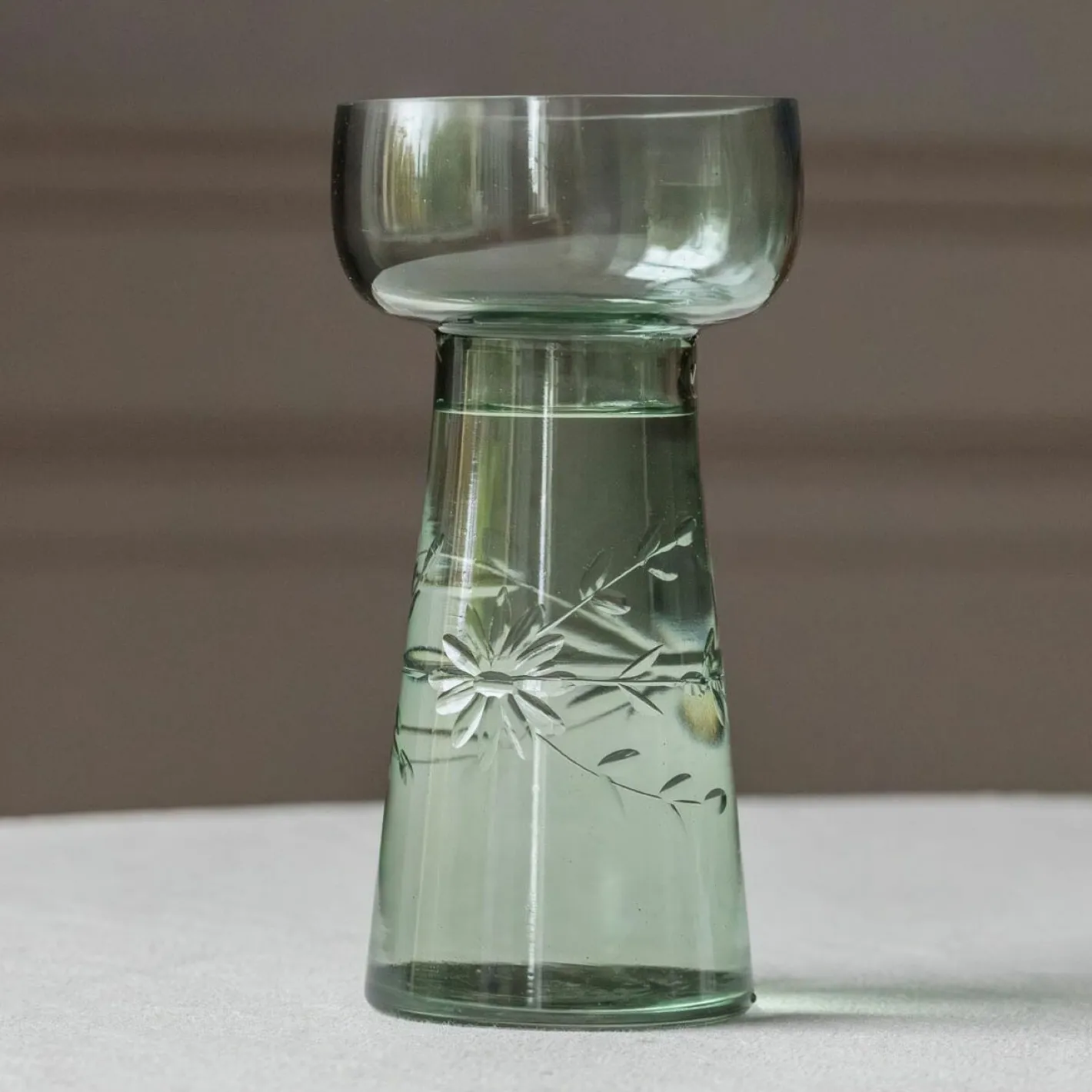 Graham & Green Vases & Plant Pots<Small Etched Floral Green Glass Vase