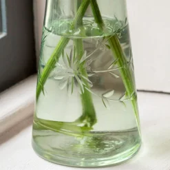 Graham & Green Vases & Plant Pots<Small Etched Floral Green Glass Vase