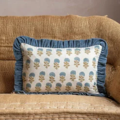 Graham & Green Sofa Cushions|Cushions<Small Rectangular Velvet Frill Block Printed Cushions