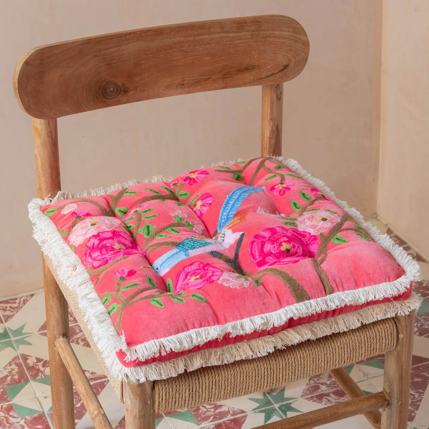 Graham & Green Seat Pads & Bed Rolls|Seat Pads & Bed Rolls<Songbird Coral Velvet Seat Pad