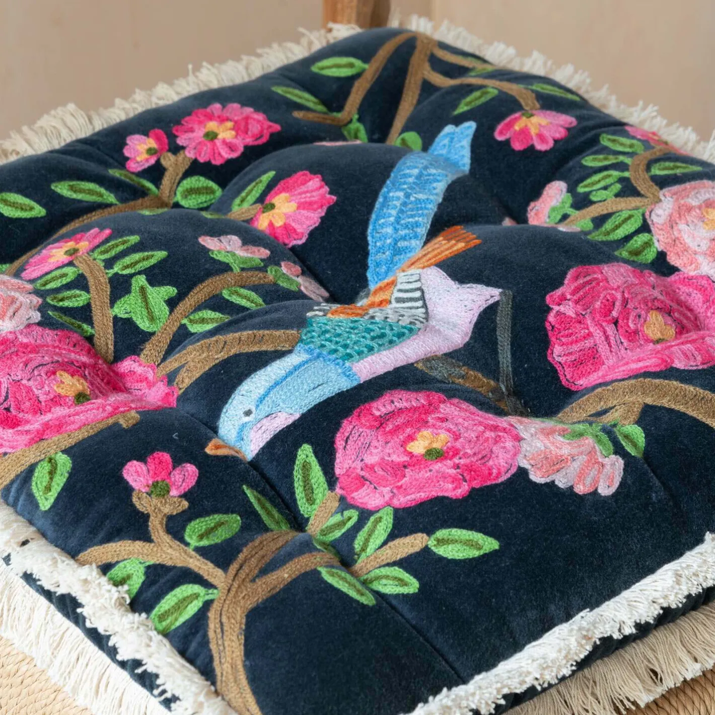 Graham & Green Seat Pads & Bed Rolls|Seat Pads & Bed Rolls<Songbird Navy Velvet Seat Pad