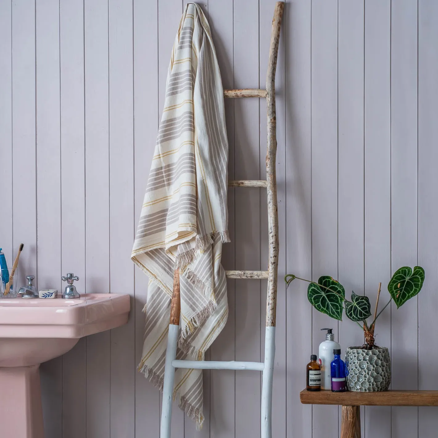 Graham & Green Bathroom Accessories<Stone Wide Stripe Turkish Beach Towel Wrap