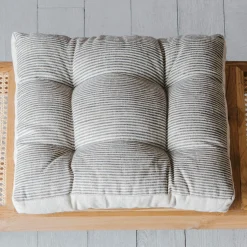 Graham & Green Seat Pads & Bed Rolls|Seat Pads & Bed Rolls<Striped Linen Square Seat Pad with Linen Border