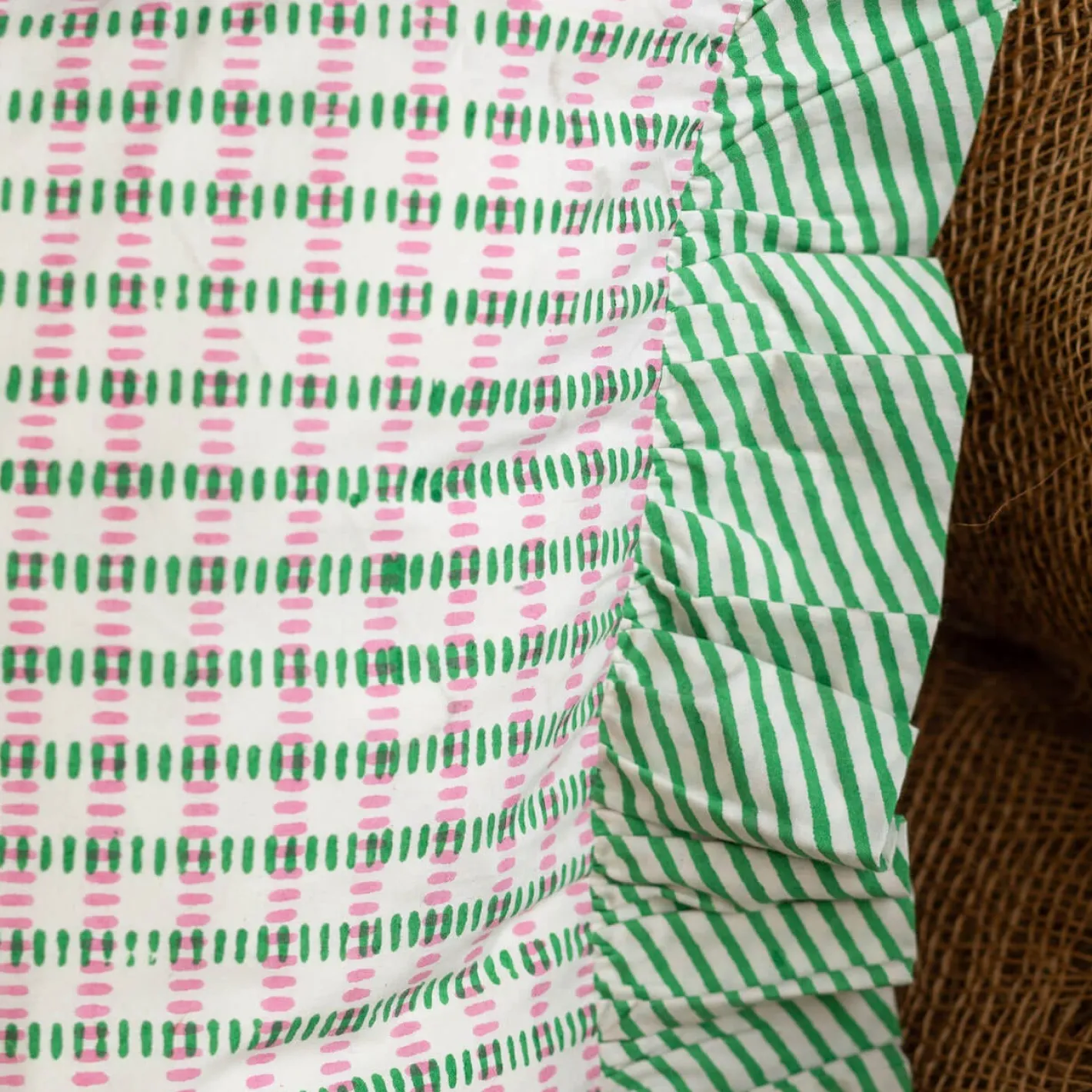 Graham & Green Sofa Cushions|Cushions<Sundae Green & Pink Frill Rectangular Cushion