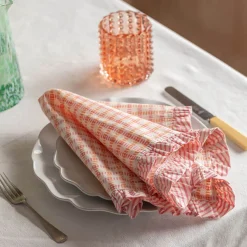Graham & Green Table Cloths & Napkins|Table Cloths & Napkins<Sundae Pink and Orange Frill Napkin