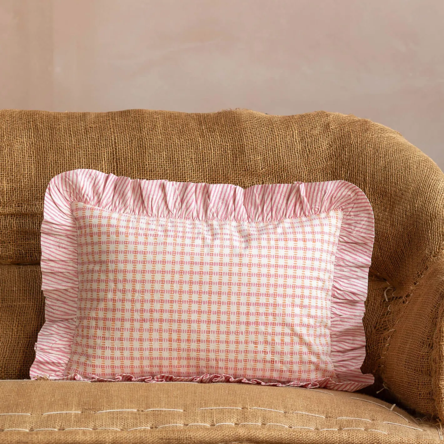 Graham & Green Sofa Cushions|Cushions<Sundae Pink & Orange Frill Rectangular Cushion
